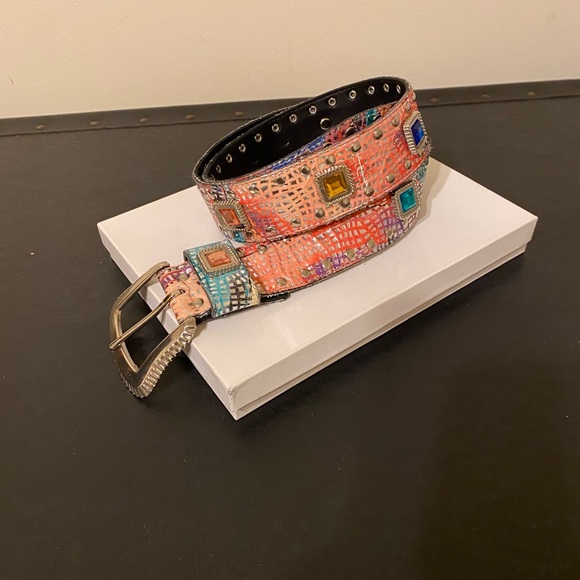 Colorful Rhinestones Embellished Western Cowgirl Festive Belt/Silver Buckle